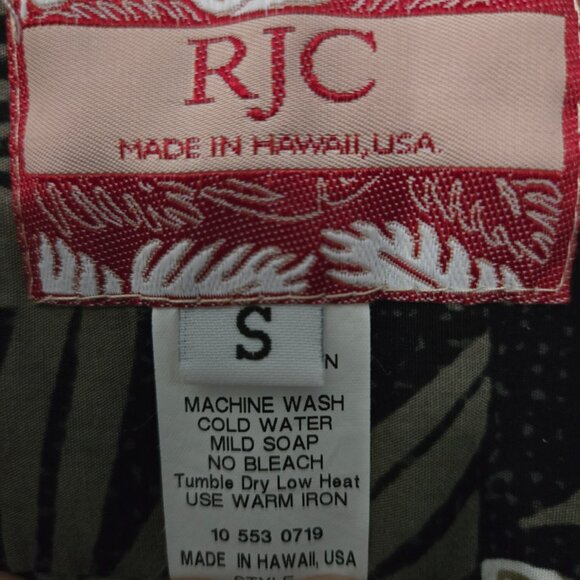 Vintage RJC Beige & Black Hawaiian Floral Tropical Short Sleeve Shirt, S - Picture 2 of 5